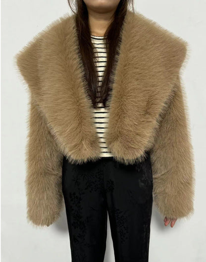 Faux Fur Short Coat Fashionable All Match Fur Coat Women Long Sleeve
