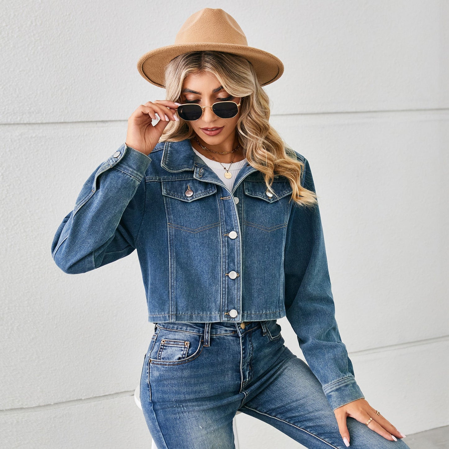Sexy Washed Denim Short Jacket Top Long Sleeve Women