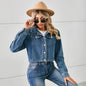 Sexy Washed Denim Short Jacket Top Long Sleeve Women