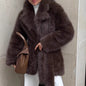 Winter Thickened Faux Fur Coat Women Mid Length Belt Fox Fur Overcoat Collar Plush Women Clothing