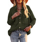 New Autumn Winter Shacket Solid Color Loose Corduroy Pocket Long Sleeve Outerwear