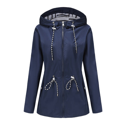 Waterproof Hooded Trench Coat - Mid-Length Raincoat for Women