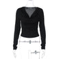 Women Clothing Summer Slim Deep V Plunge Niche Sexy Bottoming Long Sleeve T shirt