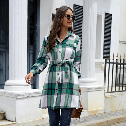 Women Long Sleeved Thick Checks Design Retro Coat for Women
