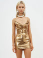 Sexy Golden V neck Strap Backless Little Short Dress Sequin Dress Nightclub Dress