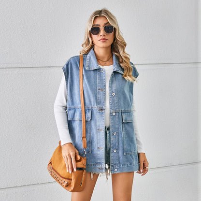 Summer Denim Waistcoat Vest Denim Sleeveless Vest Women