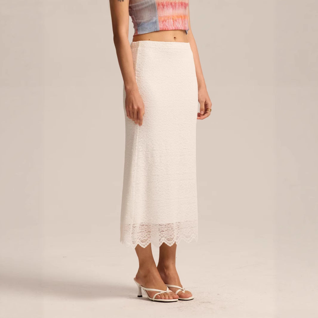 Women Clothing Lace Skirt Spring Summer High Waist One Step Skirt Sexy Slim Hip Long Skirt