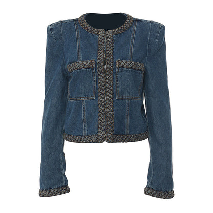 Personality Women Delicate Personality Padded Shoulder Denim Jacket Short Coat Women