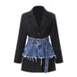 Spring Two Piece Set Denim Waist Seal Waist Slimming Multi Match Two Piece Set Women Blazer