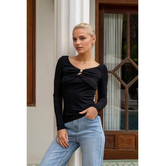 Fall V neck Top Elegant Long Sleeve Women Knitted Sweater
