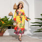 Plus Size Printed Long Sleeve Dress High Waist Lace up Vacation Swing Maxi Dress