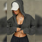 Short Sweater Women Distressed Frayed Cropped Hooded Coat Autumn Winter Solid Color Long Sleeved Top