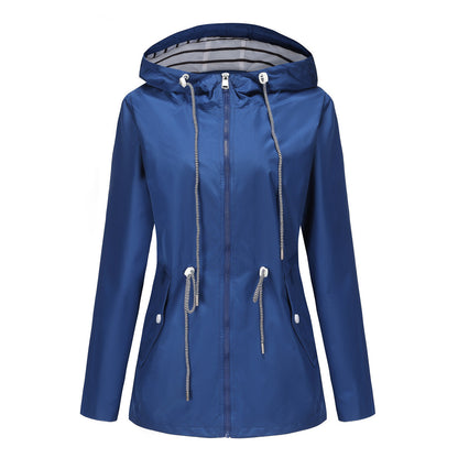 Waterproof Hooded Trench Coat - Mid-Length Raincoat for Women