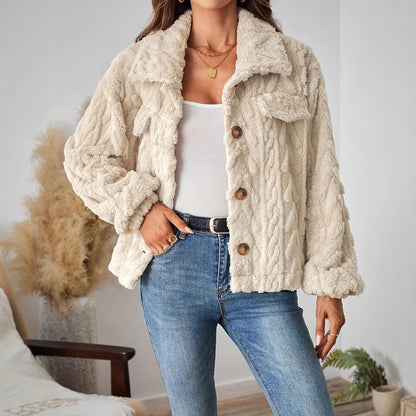 Popular Double Sided Plush Casual Button Cardigan Top Coat Women