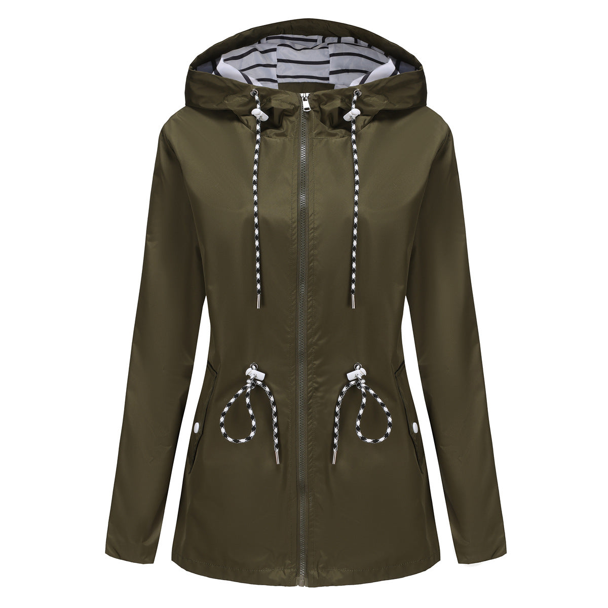 Waterproof Hooded Trench Coat - Mid-Length Raincoat for Women