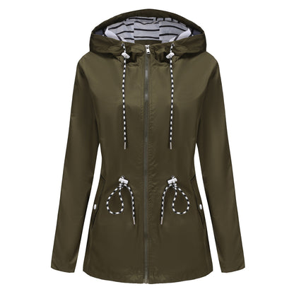Waterproof Hooded Trench Coat - Mid-Length Raincoat for Women