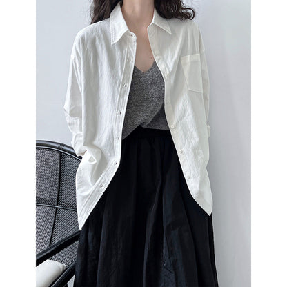 Oxford Cloth Classic Wide Long Sleeved Shirt Women Autumn Office Lazy Outer Wear Casual Overshirt