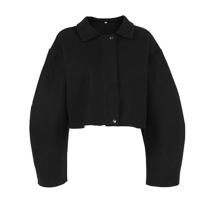 Autumn Trend Casual Machete Collared Zipper Short Woolen Coat Women