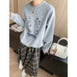 Atmosphere Fun Coffee Bread Printing round Neck Loose Pullover Sweater