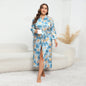 Plus Size Women Artificial Silk Satin Long Sleeved Pajamas Plump Girls Wearable Home