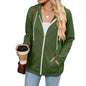 Autumn Winter Contrast Color Zipper Hooded Pocket Long Sleeve Women Top