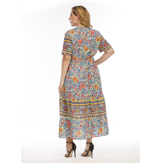 Plus Size Bohemian Dress Wearable Lace Patchwork Maxi Dress