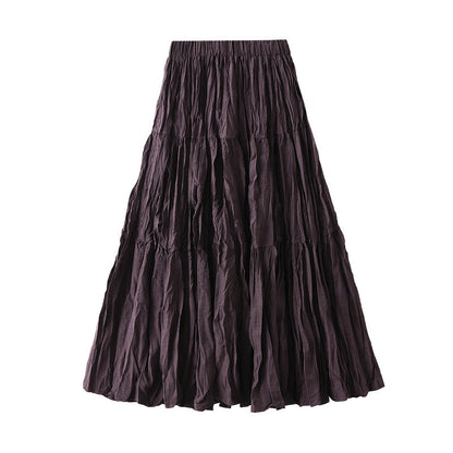 Retro Draped Dress Big Swing Mid Length Skirt Autumn Patchwork Tiered