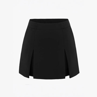 Women Double Slit A line Pantskirt Elastic High Waist Zipper Culottes Women