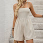 Women Casual Simple Linen Jumpsuit Solid Color Strap Tube Top Romper