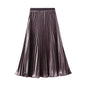 Thin Glittering Pearlescent Pleated Puffy Skirt for Women Autumn Elegant Drape Organ Pleated