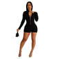 Women Wear Solid Color Long Sleeve Faux Coat Shorts Jumpsuit