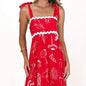 Floral Wave Halter Dress - Spaghetti Strap A-Line Maxi Dress with Tie Details