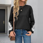 Autumn Pullover Top Women Lace Stitching Casual round Neck Sweatshirts