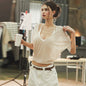 Women Clothing Summer Niche Design See through Anti Blouse Waist Controlled Long Sleeves Top Women
