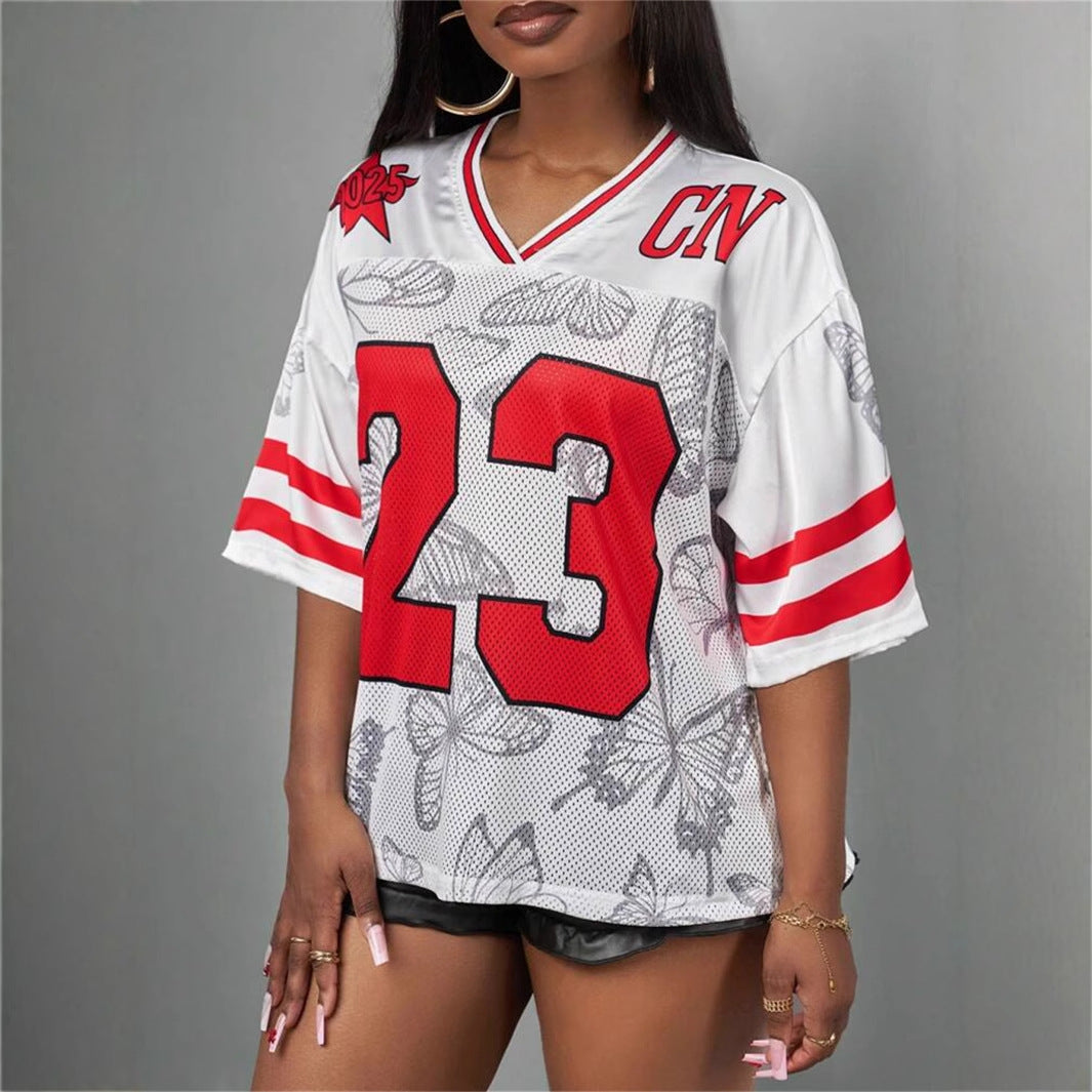 Summer Women Clothing Trend Casual Loose Printed Hollow Out Cutout T shirt Short Sleeve