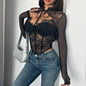 Autumn round Neck Lace up Sexy Sexy Lace Slim Fit Steel Ring Boning Corset Breathable Long Sleeves Top