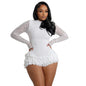 Women Clothing Sexy Lace Long Sleeve Shorts Wooden Ear Backless Jumpsuit