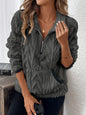 Autumn Winter Collared Classic Jacquard Half Zipper Plush Pocket Short Sweater