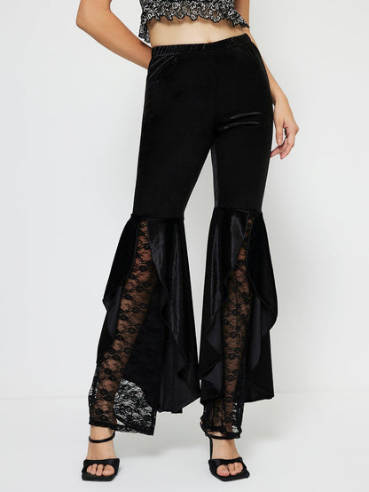 Women Clothing Elegant Lace Casual Pants Bell Bottom Pants