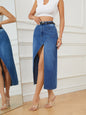 Ladies Irregular Asymmetric Hollow Out Cutout Out Stitching Denim Long Skirts