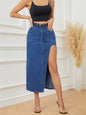 Ladies Irregular Asymmetric Hollow Out Cutout Out Stitching Denim Long Skirts