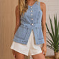 Women Clothing Summer Casual Slim Fit Buttoned Cardigan Denim Vest
