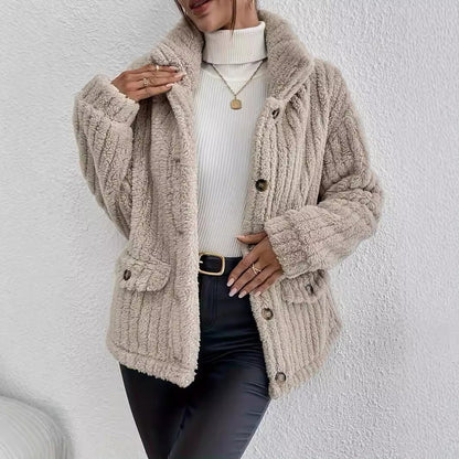 Autumn Winter Plush Button Cardigan Casual Coat