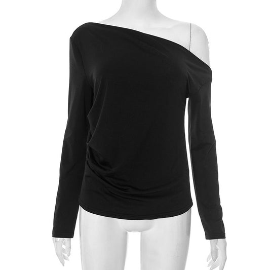 Women Clothing Summer Casual Long Sleeve Shoulder Solid Color Top