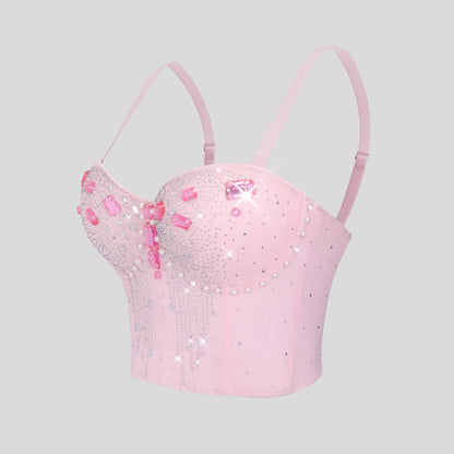 Women Wear Tube Top Rhinestone Chain Handmade Small Vest Sling Basic Design