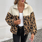 Women Clothing Woolen Jacket Long Sleeved Autumn Winter Leopard Print Wool Warm Polo Collar Top
