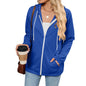 Autumn Winter Contrast Color Zipper Hooded Pocket Long Sleeve Women Top