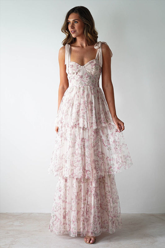 Middle East Sexy Sling Backless Cake Pink Floral Dress