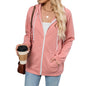 Autumn Winter Contrast Color Zipper Hooded Pocket Long Sleeve Women Top