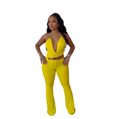 Elegant Sexy Slim Elastic Hollow Out Cutout Ring Halter Strap Jumpsuit